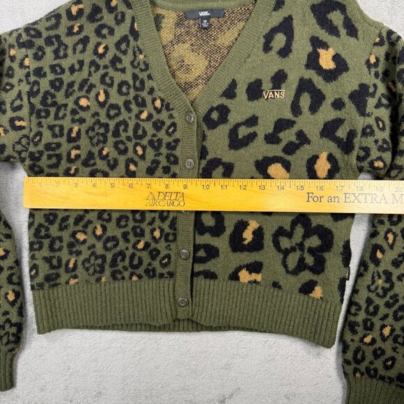 Vans Mix Match Relax Cardigan Leopard Floral Crop Sweater Oversized Preppy Green - Picture 10 of 10